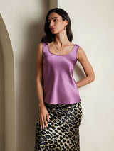 [Deep Purple] SilkSilky-AU 19Momme Stretch Silk Charmeuse Sleeveless Scoop Neck Camisole 001