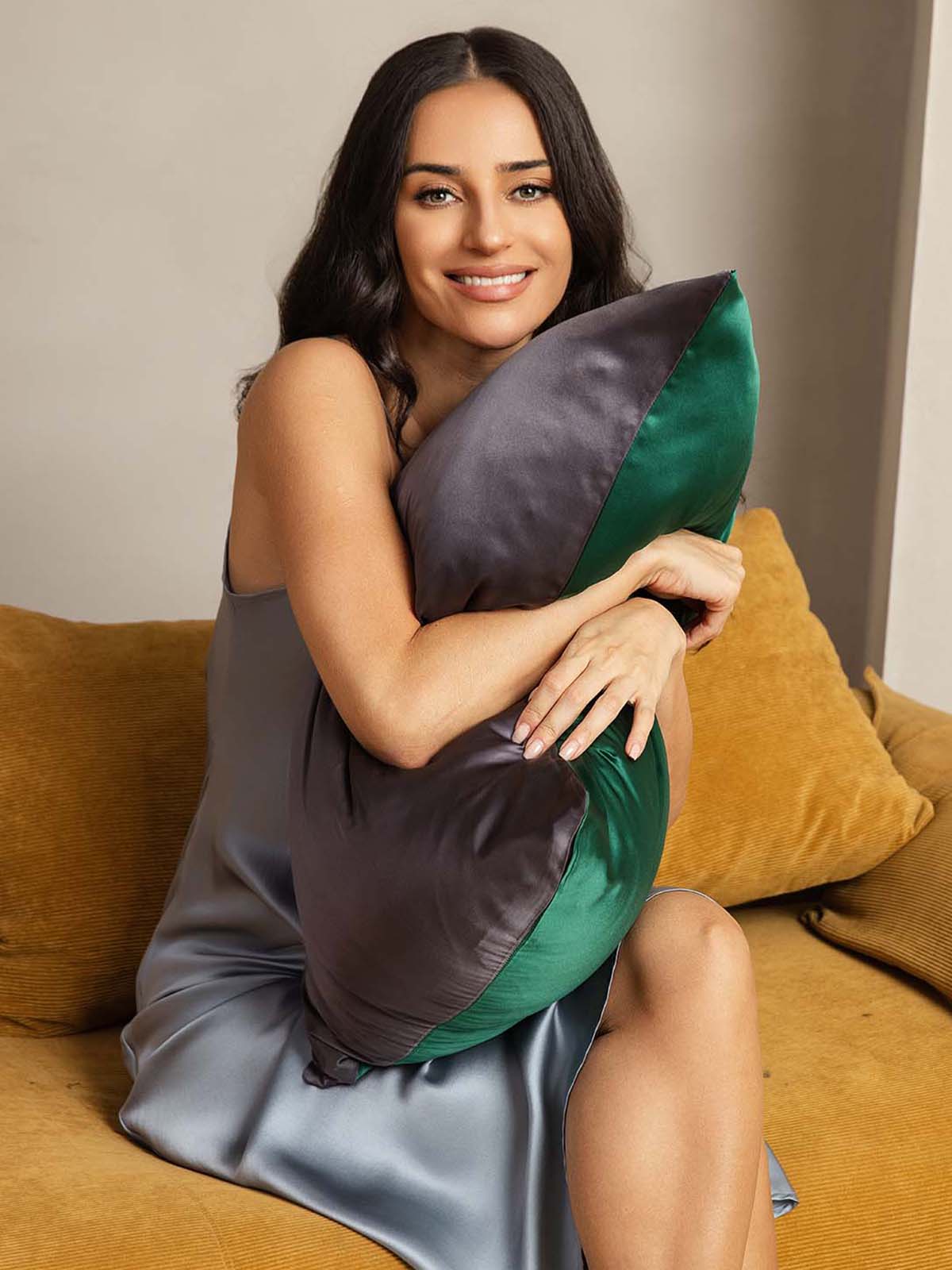 [DarkGreen+DarkGray] SilkSilky-AU 22Momme Pure Silk Pillowcase 003