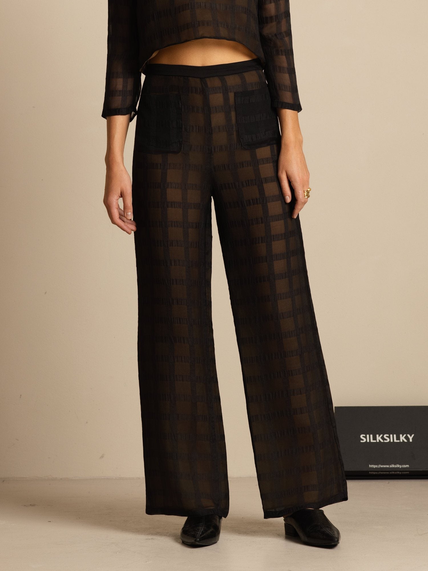 [Black] SilkSilky-AU Pure Silk Womens Pants 003