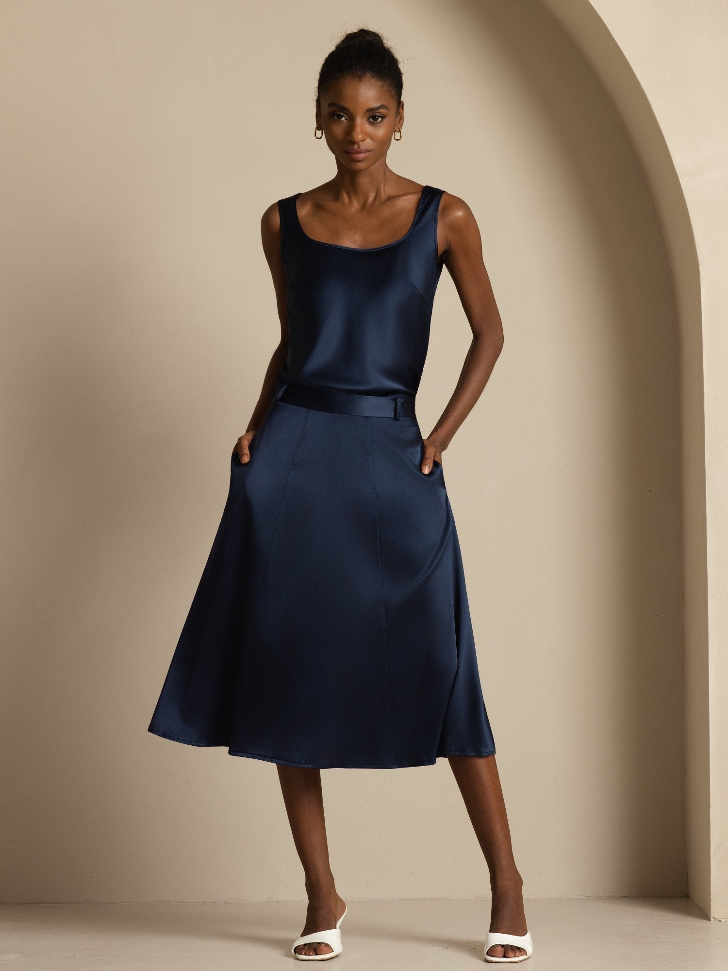 [DarkBlue] SilkSilky-AU 19Momme Silk Skirt 006