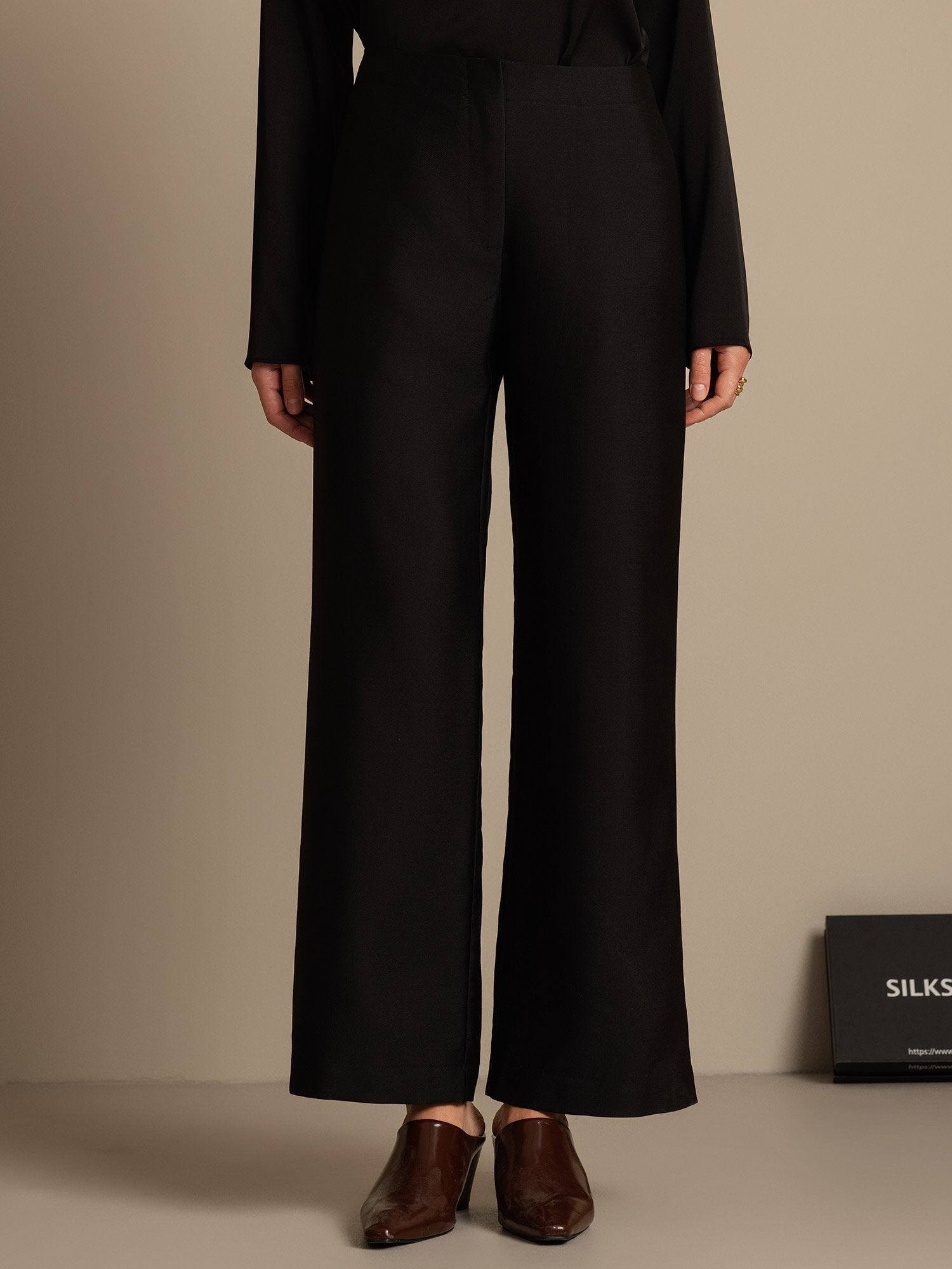 [Black] SilkSilky-AU 32Momme Wool Womens Pants 001,