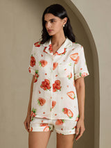 [White Strawberry] SilkSilky-AU Short Sleeve Notch Collar Women's Pyjamas 001