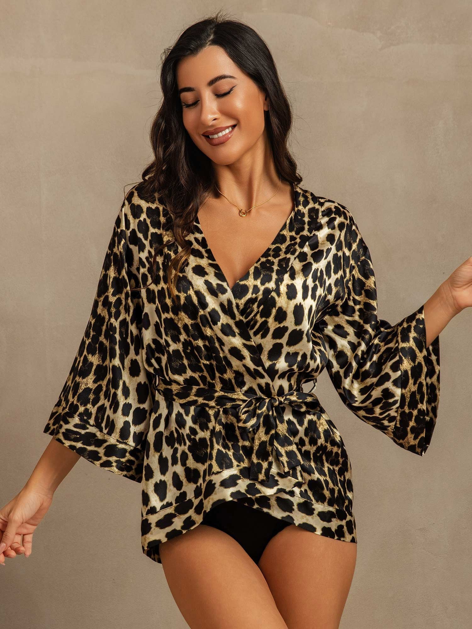 [Leopard] SilkSilky-AU 19Momme Silk Womens Robe 001,