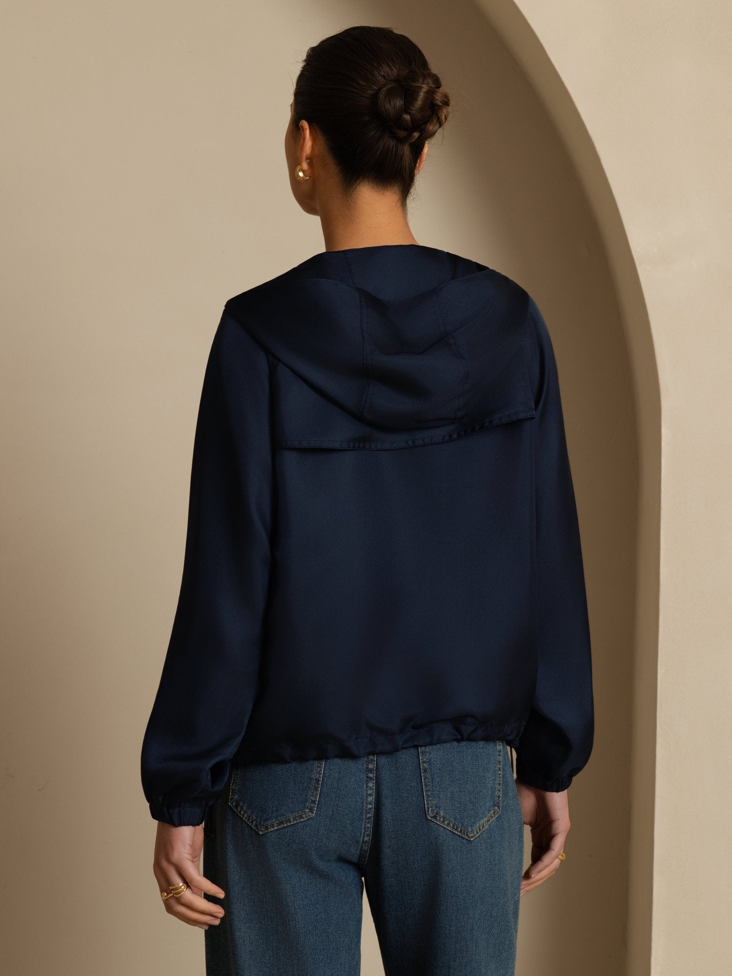 [DarkBlue] SilkSilky-AU Silk Satin Surah Long Sleeve High Neck Women's Outerwear 002