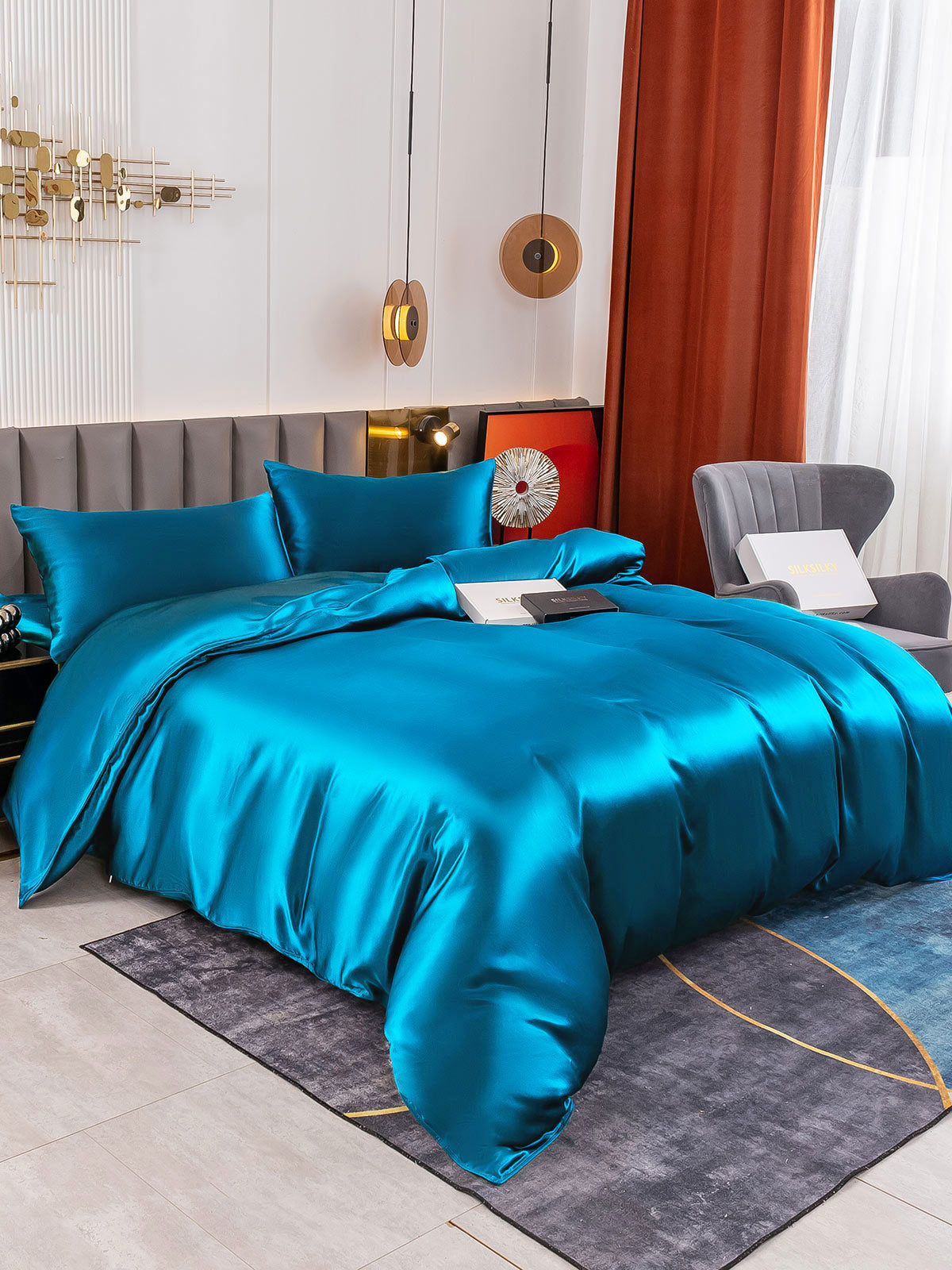 SilkSilky AU 19Momme Pure Silk Bedding Set Teal 003