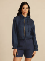 [DarkBlue] SilkSilky-AU 18Momme Silk Satin Surah Long Sleeve High Neck Women's Outerwear 004