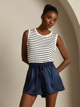 [White Stripe] SilkSilky-AU Pure Silk Sleeveless Round Neck Camisole 007