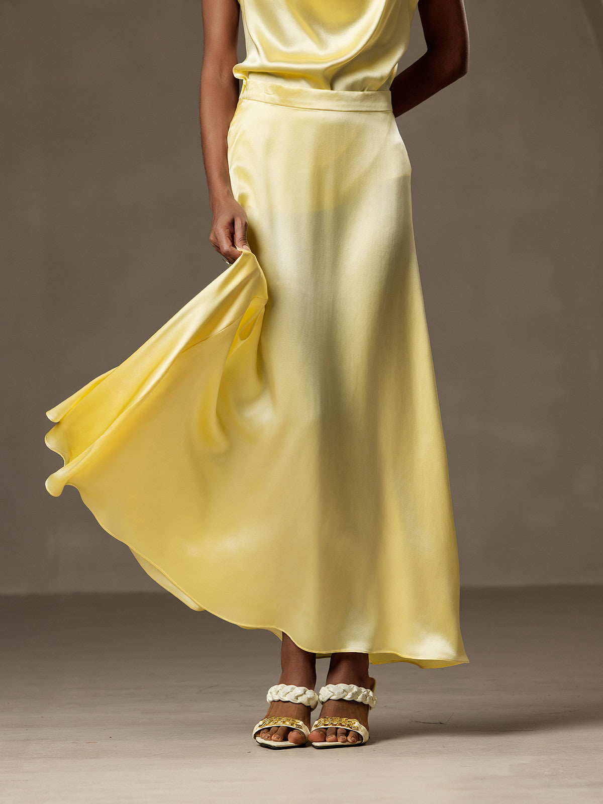 [Light Yellow] SilkSilky-AU 19Momme Silk Skirt 001