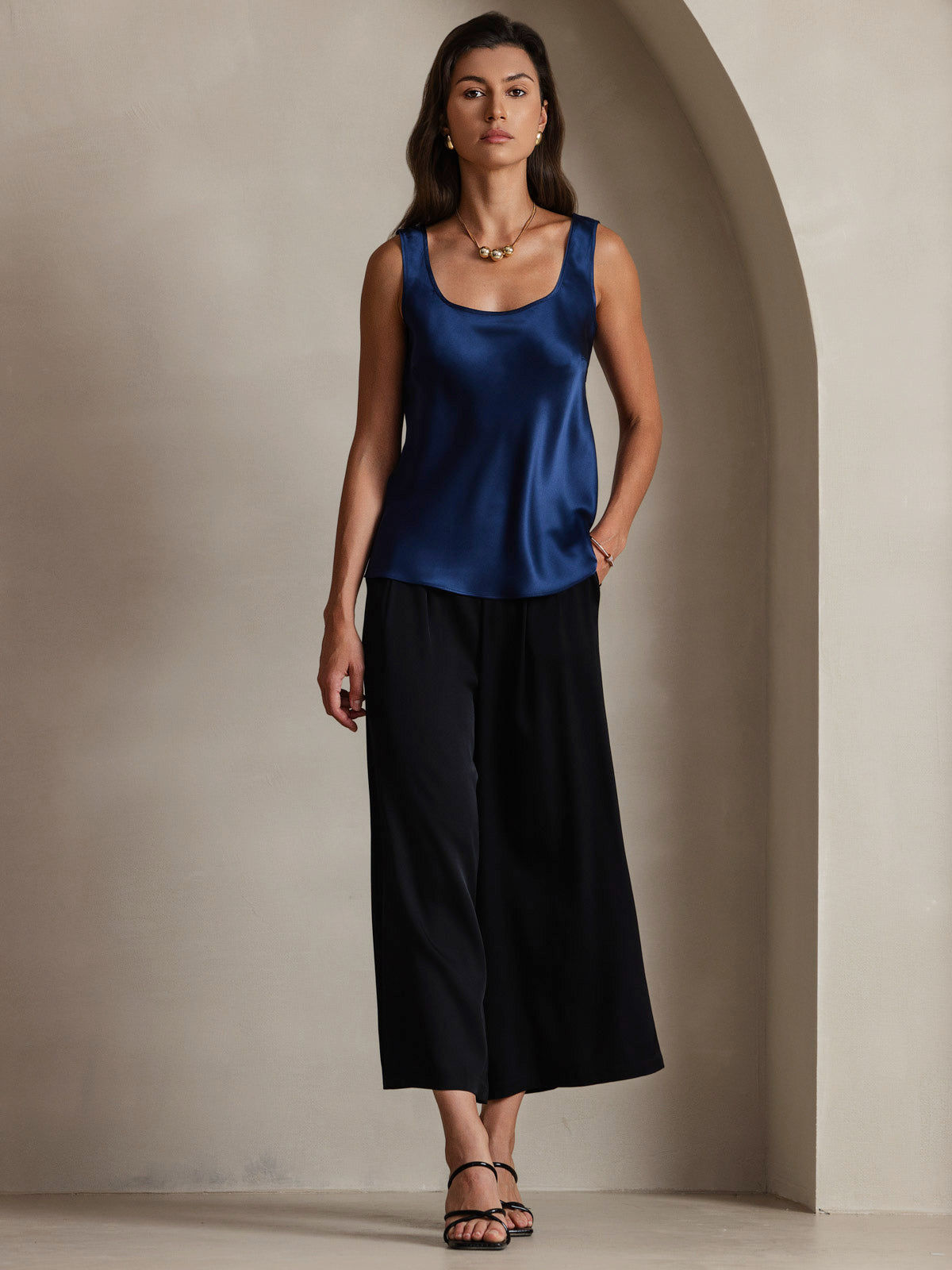 [Dark Blue] SilkSilky-AU 19Momme Silk Sleeveless U Neck Camisole 007