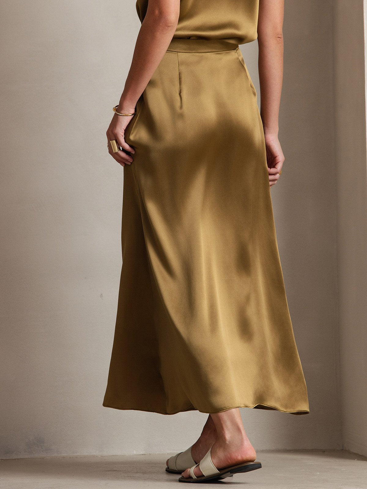 [Brown] SilkSilky-AU 19Momme Stretch Silk Charmeuse Skirt 002