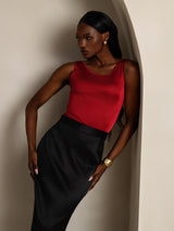 [Wine] SilkSilky-AU 100% Silk Jersey Sleeveless Round Neck Women's T-Shirt 001