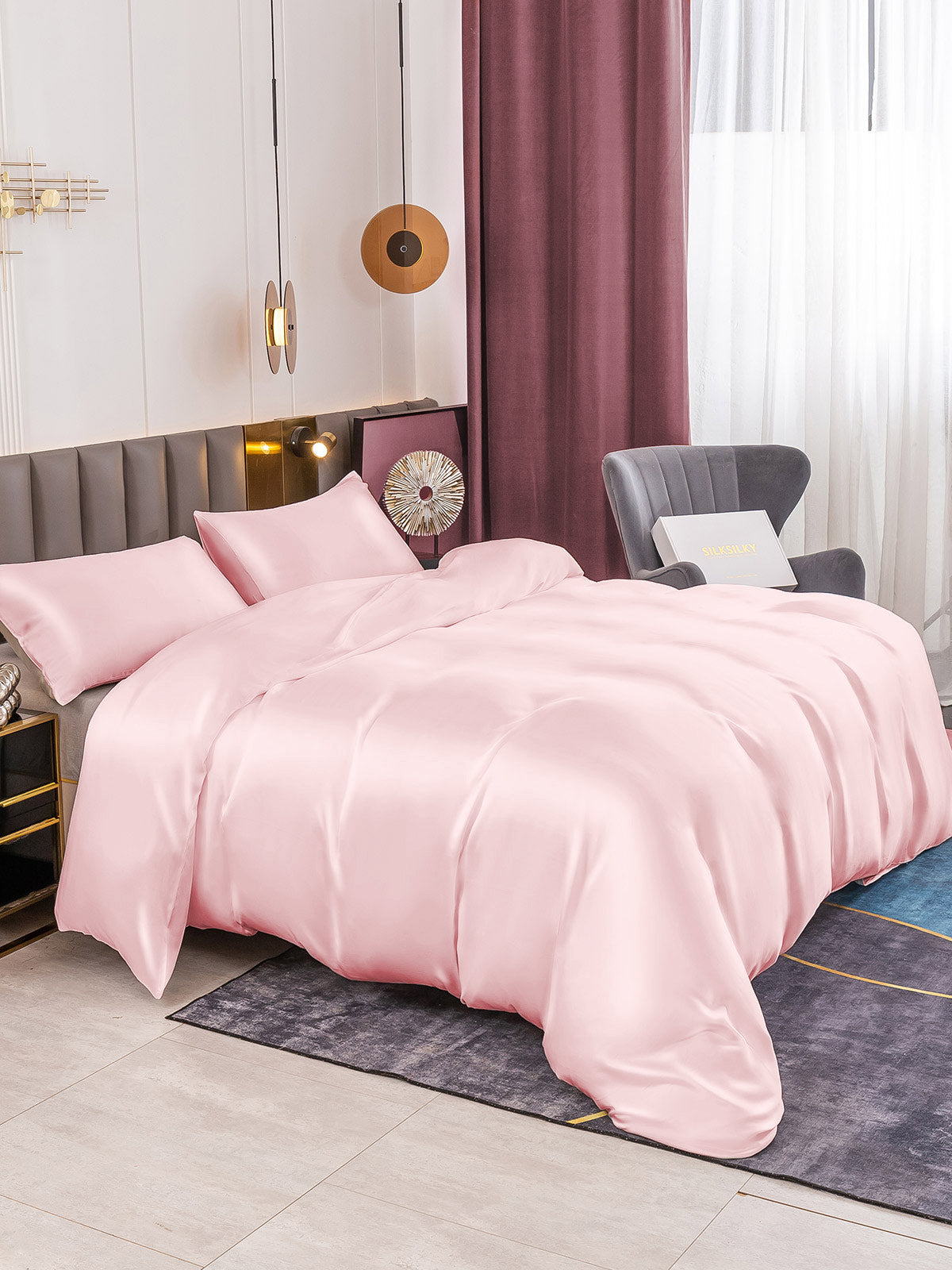 SilkSilky AU 19Momme Pure Silk Bedding Set Pink 005