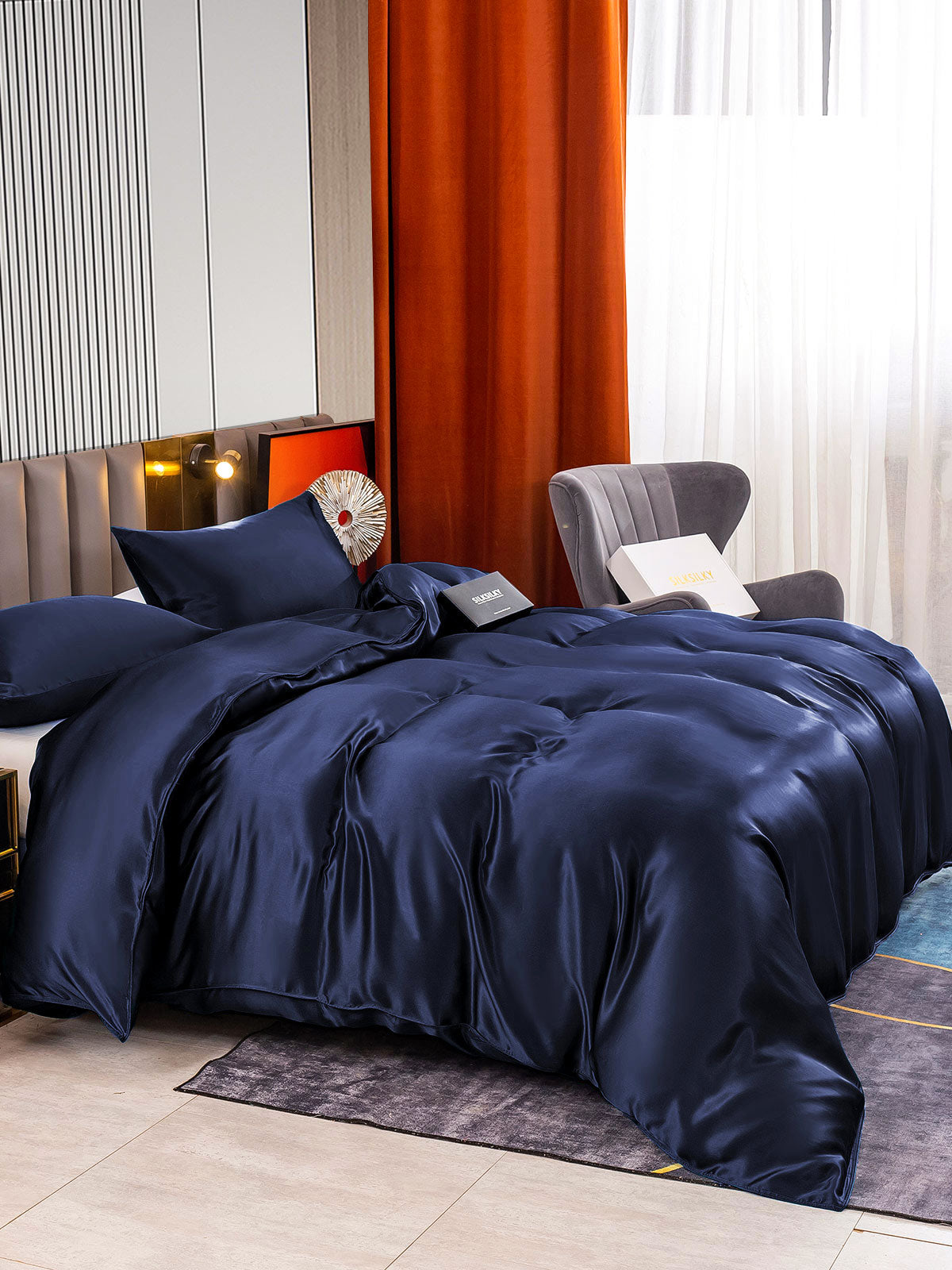 SilkSilky AU 22Momme Pure Silk Bedding Set DarkBlue 003