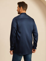 [Dark Blue] SilkSilky-AU Long Sleeve Stand Collar Men''s Shirt 002