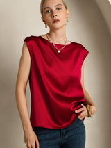 [Wine] SilkSilky-AU Cap Sleeve Round Neck Women's T-Shirt 003