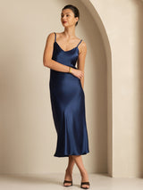 [Dark Blue] SilkSilky-AU Sleeveless V Neck Dress 001