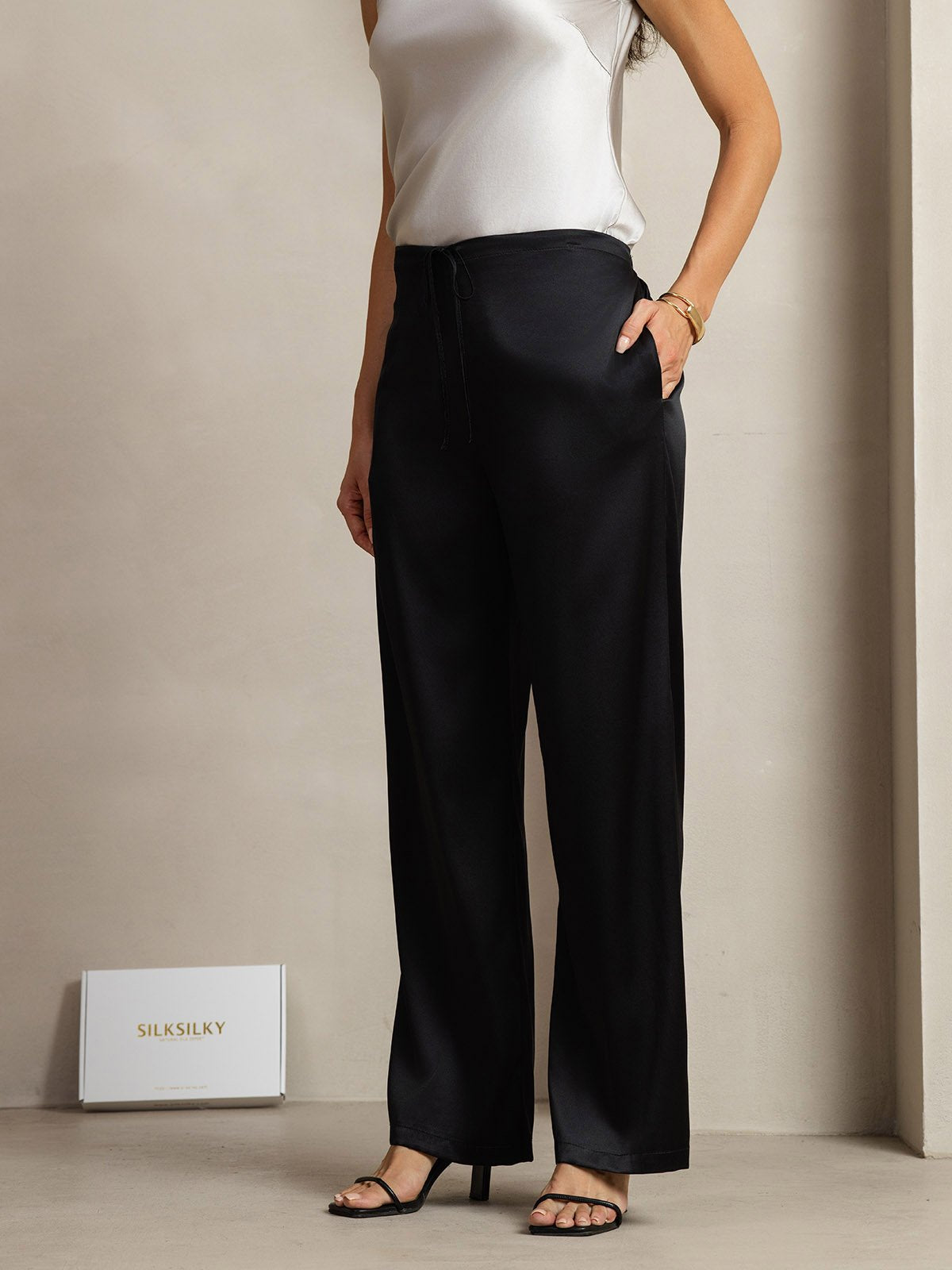 [Black] SilkSilky-AU 19Momme Silk Womens Pants 002