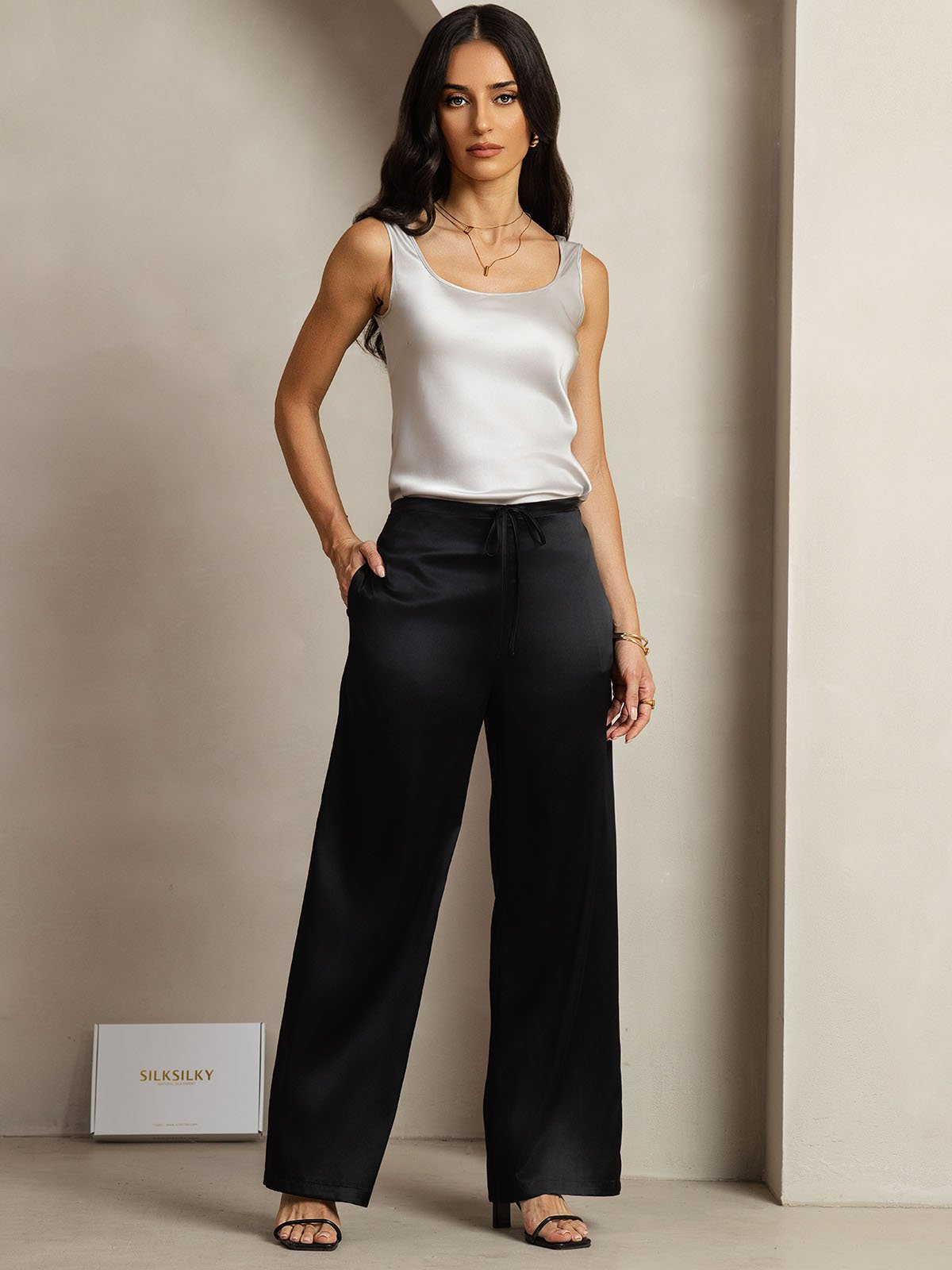 [Black] SilkSilky-AU 19Momme Silk Womens Pants 006