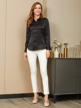 [Black] SilkSilky-AU Long Sleeve Lapel Collar Women's Shirt 005