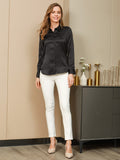 SilkSilky-AU Silk Long Sleeve Collar Women's Shirt Black 005