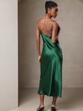 SilkSilky-AU Pure Silk Sleeveless Round Neck Dress Green 002