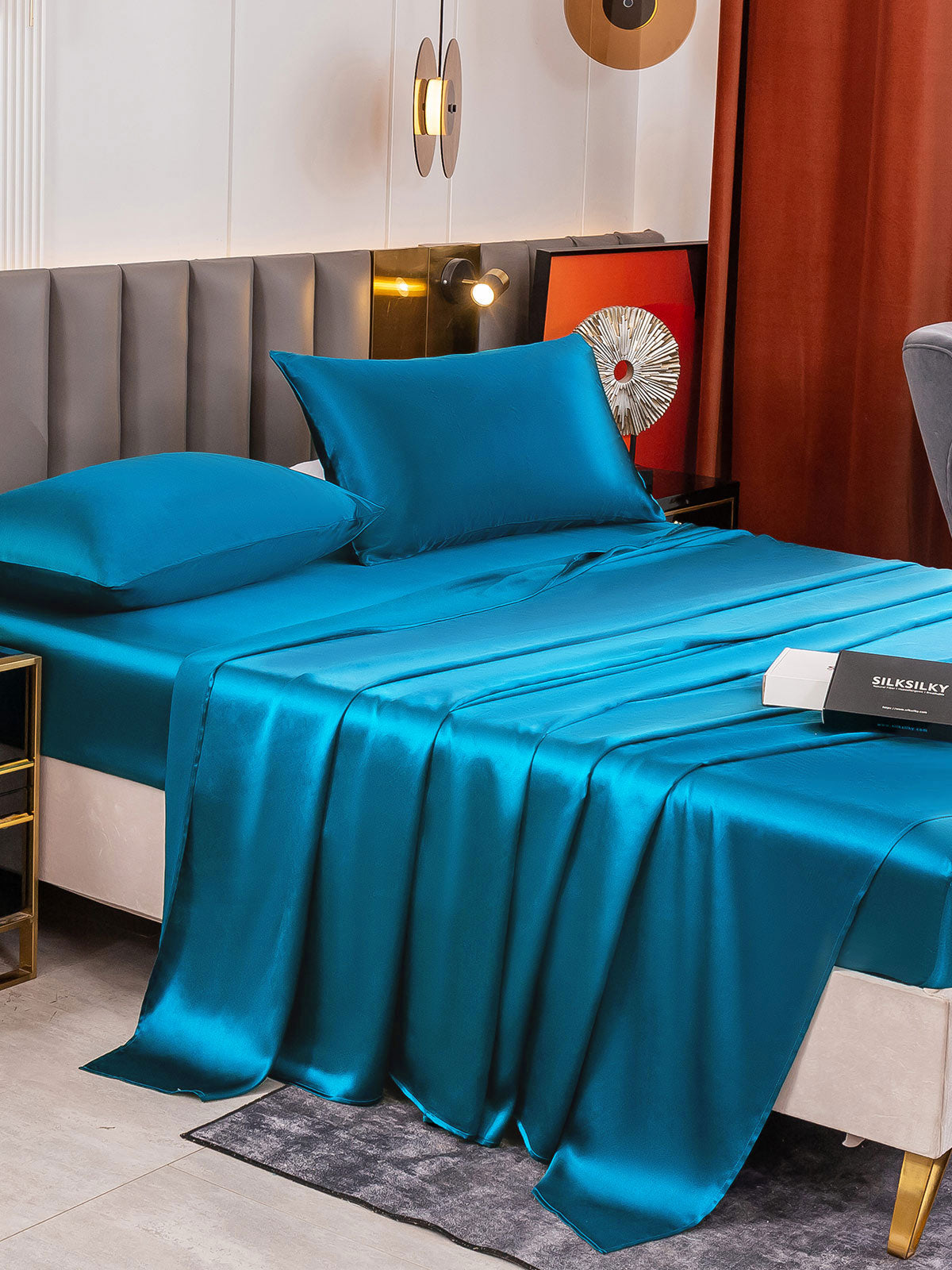 [Teal] SilkSilky-AU 19Momme Pure Silk Bedding Set 003