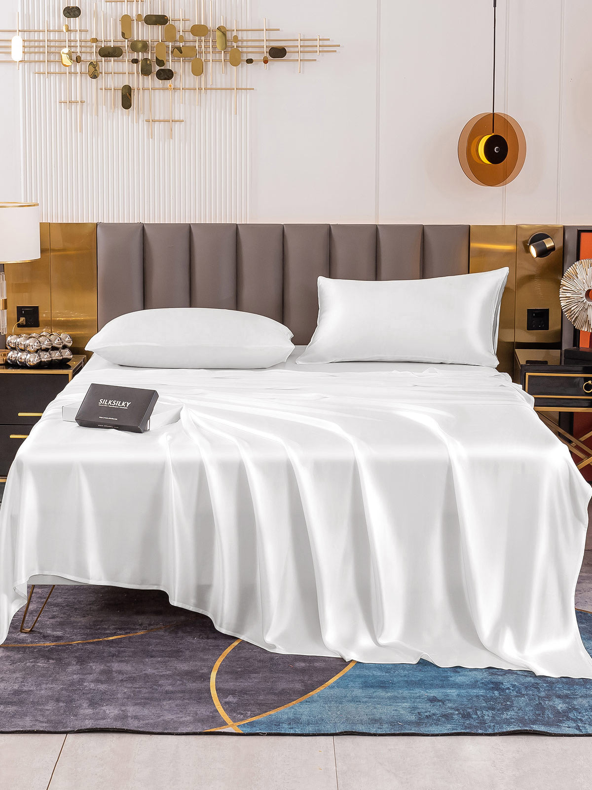 [White] SilkSilky-AU 19Momme Pure Silk Bedding Set 002