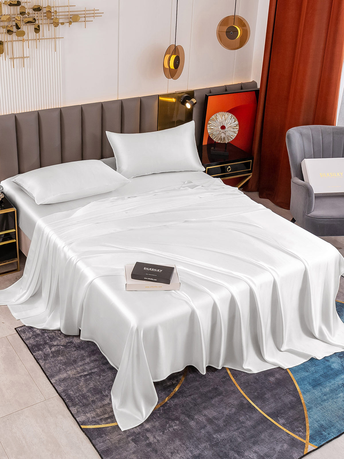 [White] SilkSilky-AU 19Momme Pure Silk Bedding Set 001