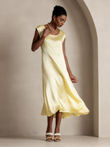 [Light Yellow] SilkSilky-AU Cap Sleeve Scoop Neck Dress 004