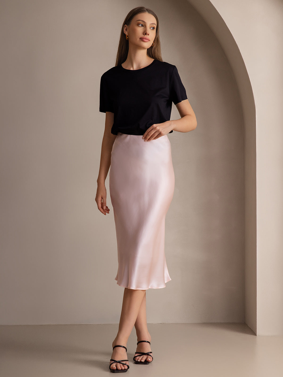 [Light Pink] SilkSilky-AU 19Momme Pure Silk Skirt 007