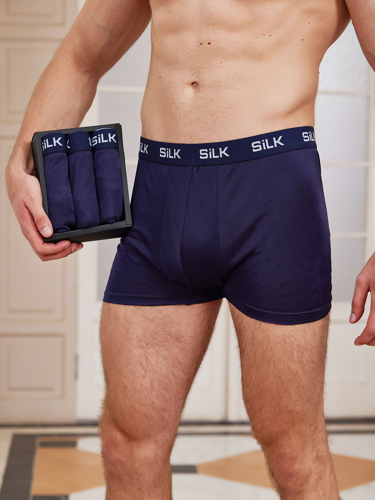 [Dark Blue] SilkSilky-AU 100% Silk Jersey Men's Underwear 002