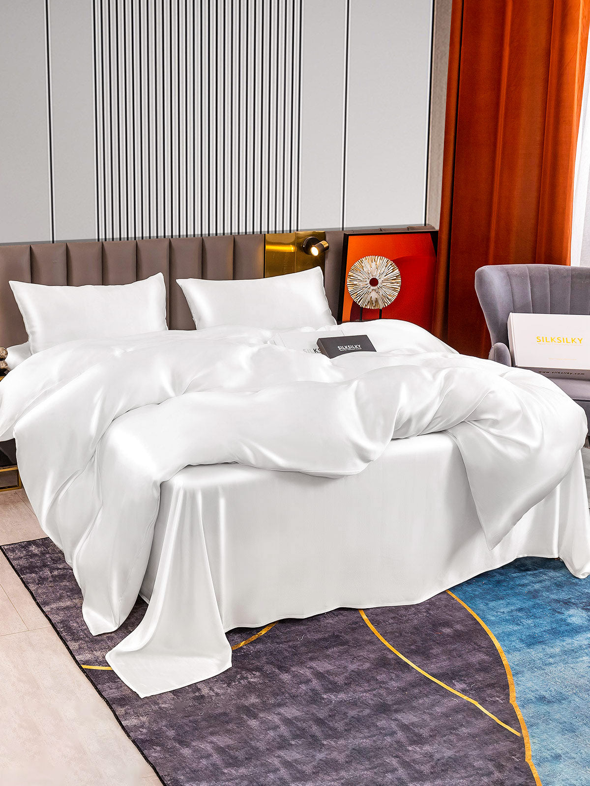 [White] SilkSilky-AU 22Momme Bedding Set 004