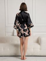 [Black] SilkSilky-AU 3/4 Sleeve Women's Dressing Gown 002