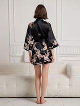[Black] SilkSilky-AU 19Momme 3/4 Sleeve Women's Dressing Gown 002