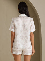 [Cream Floral] SilkSilky-AU Short Sleeve Notch Collar Women's Pyjamas 002