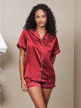 [Wine] SilkSilky-AU Short Sleeve Lapel Collar Women's Pyjamas 001