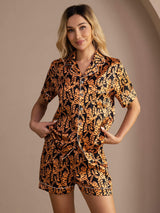 [Black Tiger] SilkSilky-AU Short Sleeve Lapel Collar Women's Pyjamas 005