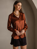 SilkSilky-AU Silk Long Sleeve Collar Women's Shirt Coffee 005