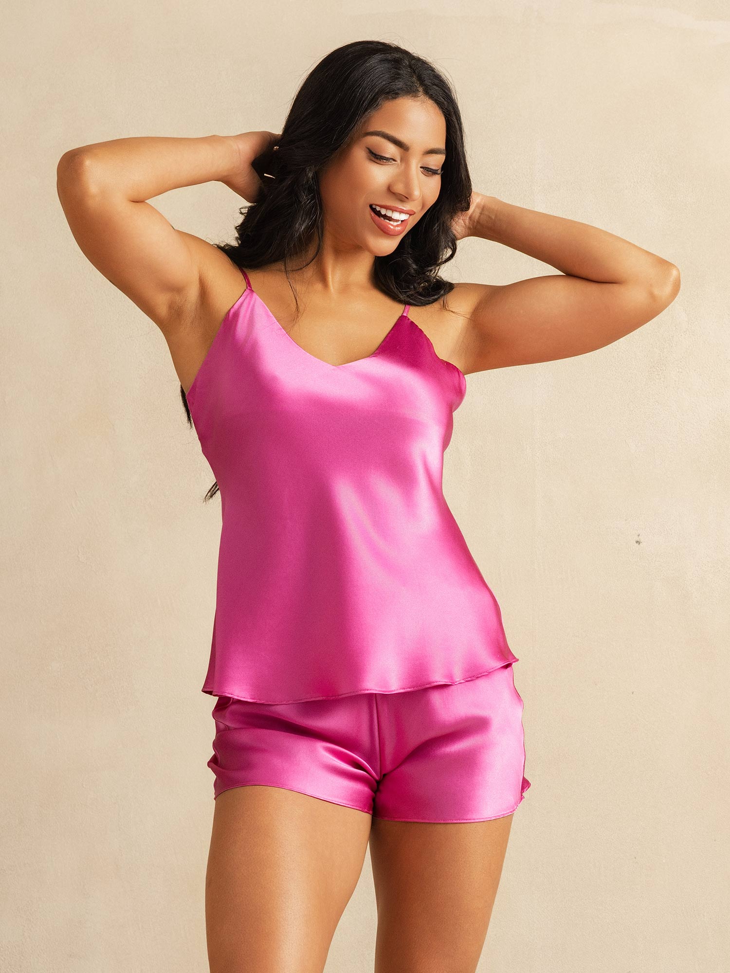 [Rose Red] SilkSilky-AU Pure Silk V Neck Camisole Set 003