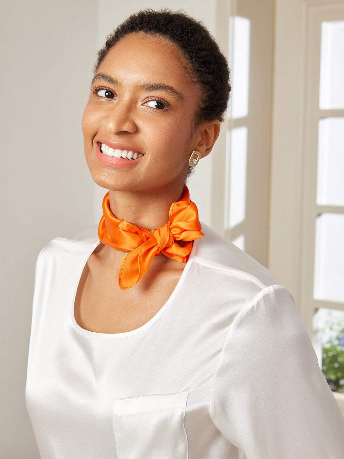 [Orange] SilkSilky-AU Pure Silk Scarf 003