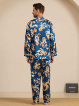 [Navy Dragon] SilkSilky-AU Long Sleeve Lapel Collar Men's Pyjamas 002