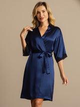 [Dark Blue] SilkSilky-AU Half Sleeve Women's Dressing Gown 004