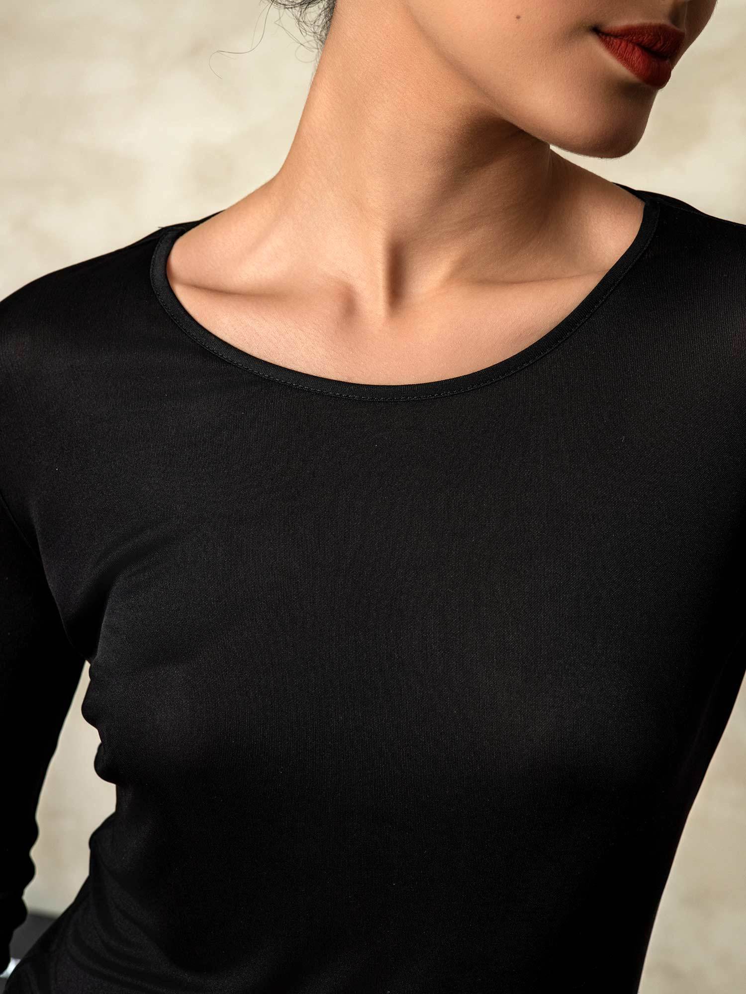 [Black] SilkSilky-AU Silk Knitted Round Neck Long Johns 005