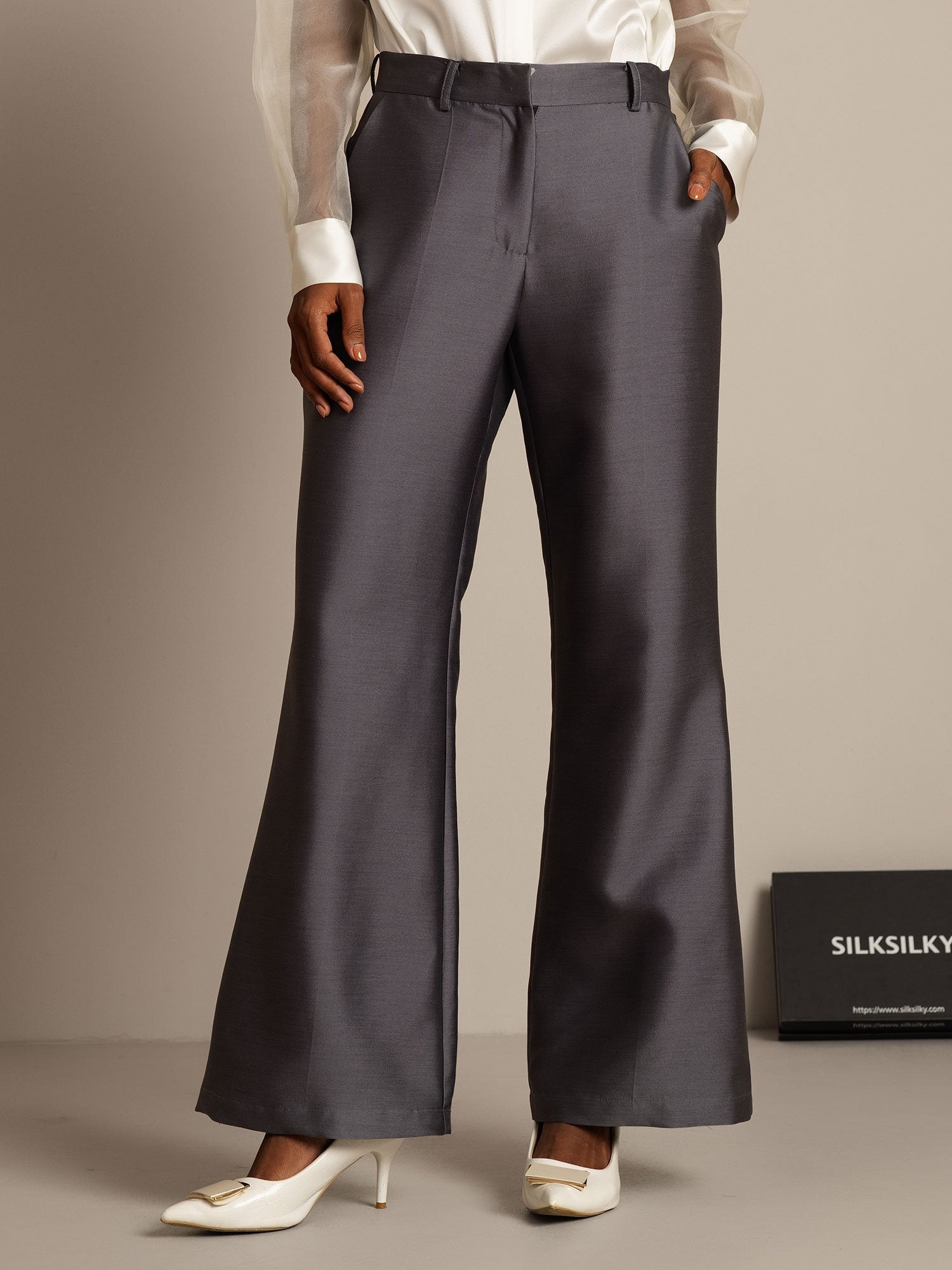 [Gray] SilkSilky-AU 32Momme Wool Womens Pants 001,