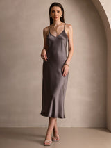 [Dark Khaki] SilkSilky-AU Sleeveless V Neck Dress 003