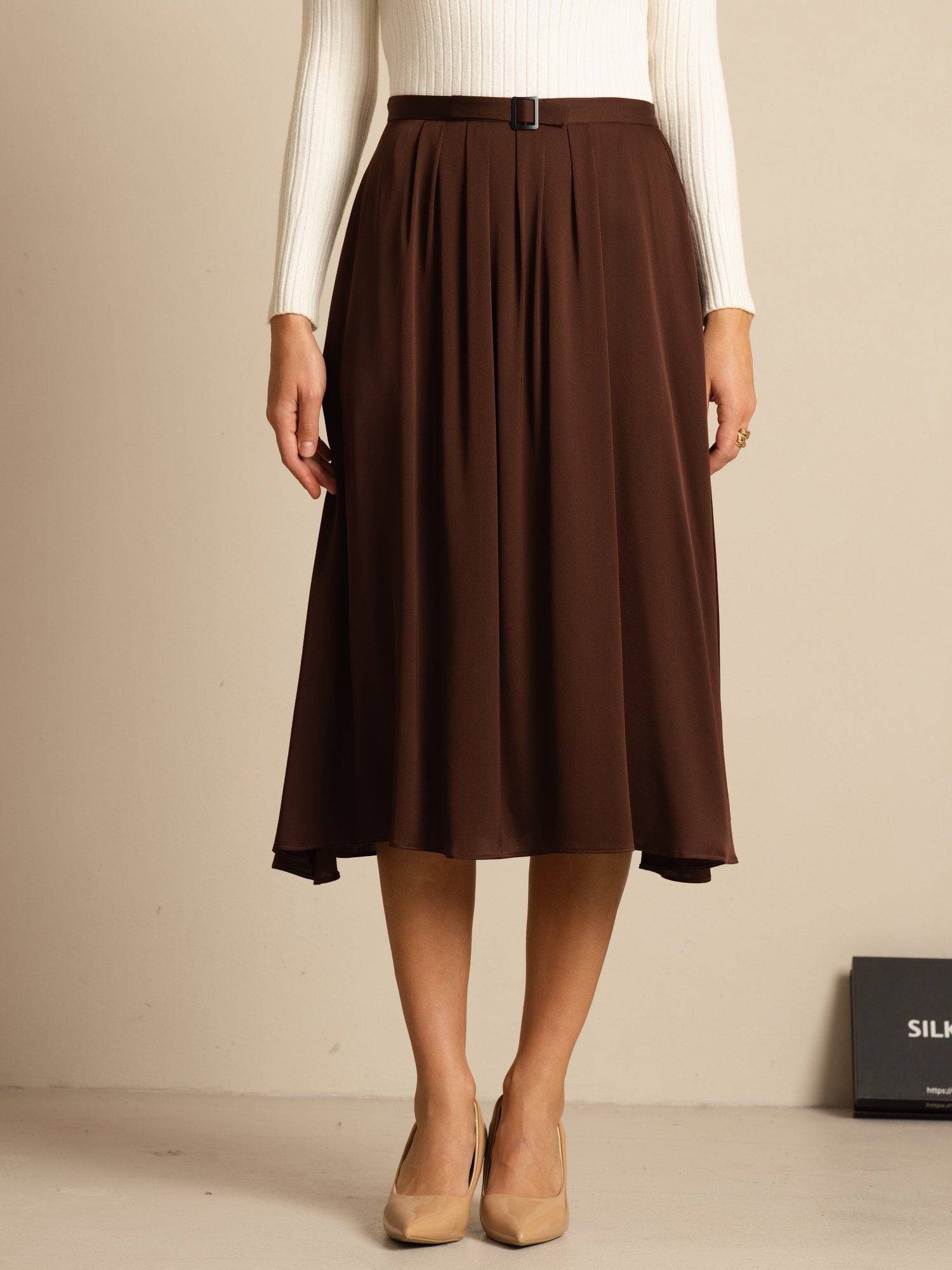 [Bitter Chocolate] SilkSilky-AU 19Momme Stretch Silk Double Georgette Skirt 003