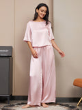 SilkSilky AU Pure Silk Half Sleeve Round Neck Women's Pyjamas Pink 003