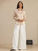 [Champagne] SilkSilky-AU 19Momme Long Sleeve Lapel Collar Women's Shirt 008