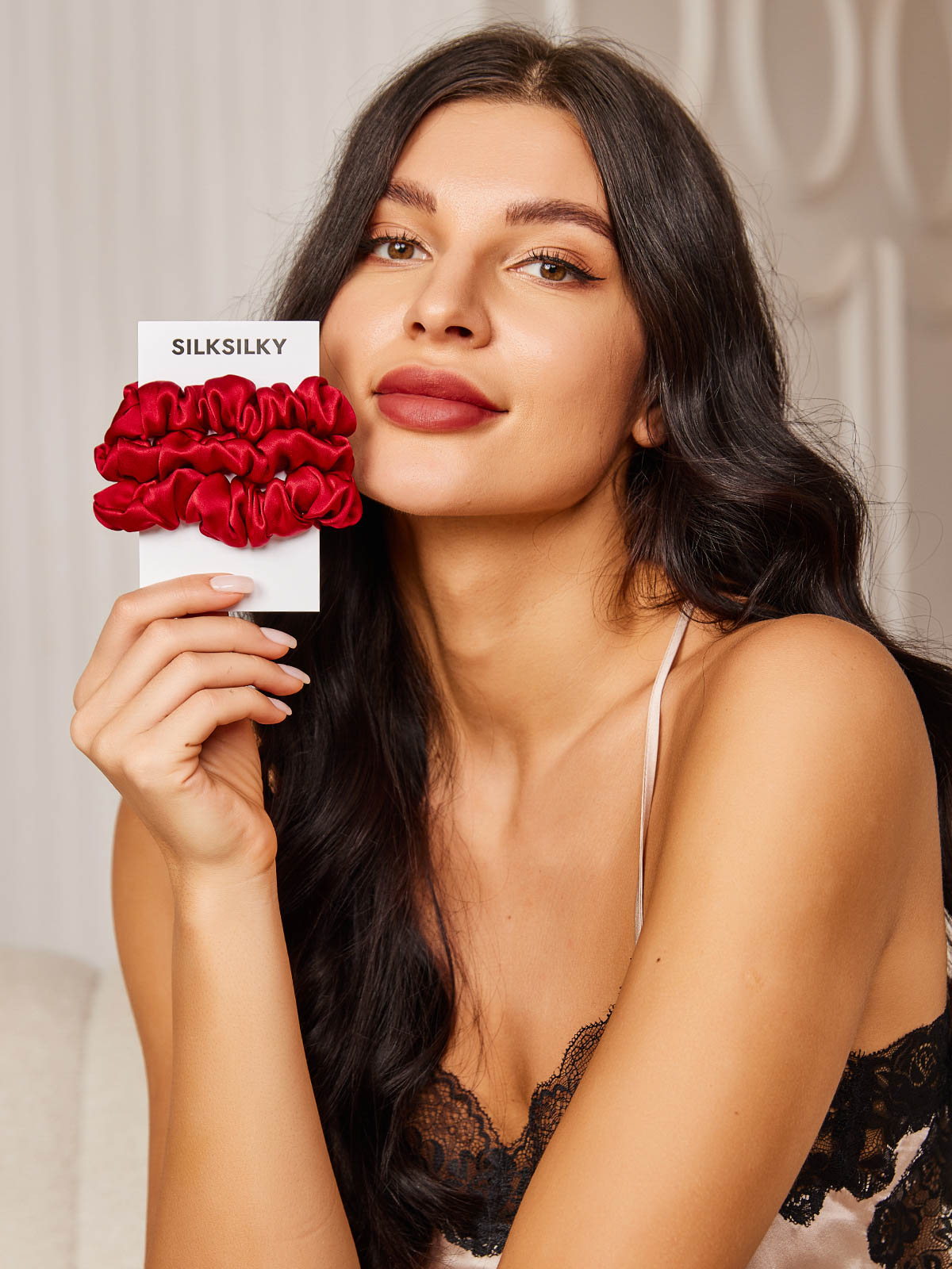 [Red] SilkSilky-AU 19Momme Pure Silk Scrunchie 002