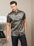 SilkSilky AU Silk Short Sleeve Collar Men's Shirt GrayishGreen 004